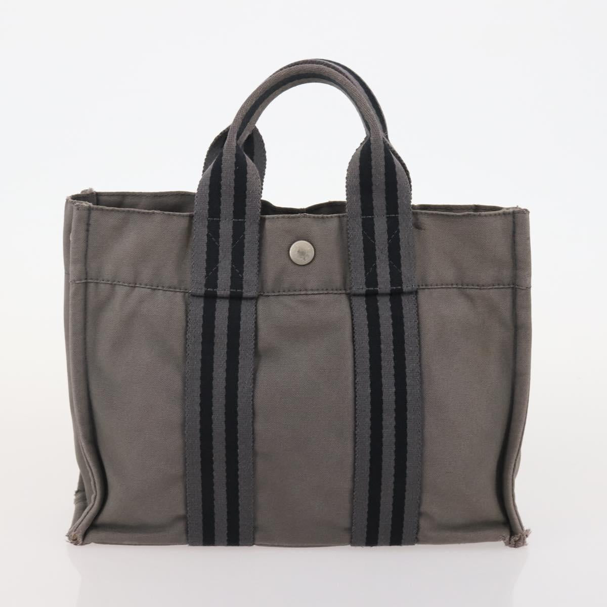 HERMES Tote Bag Canvas 4 Set Gray Black Auth ti3899