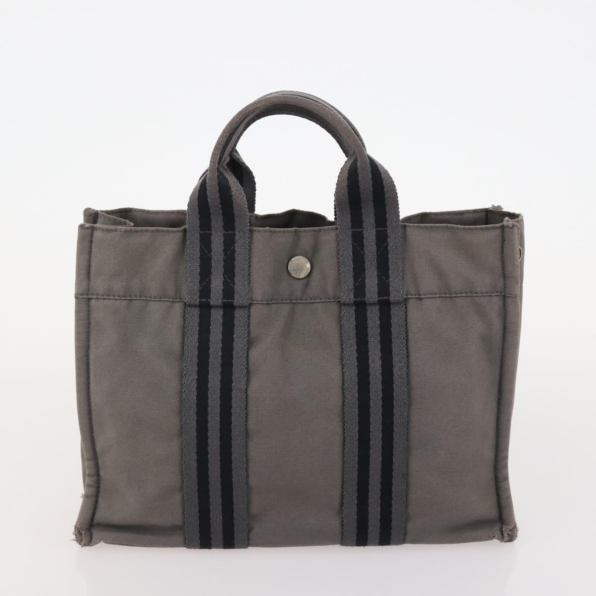 HERMES Tote Bag Canvas 4 Set Gray Black Auth ti3899
