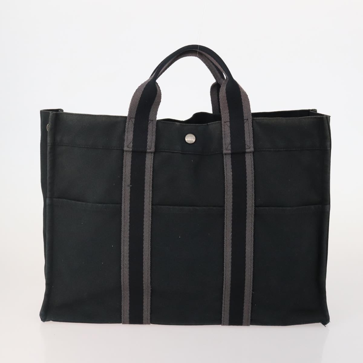 HERMES Tote Bag Canvas 4 Set Gray Black Auth ti3899
