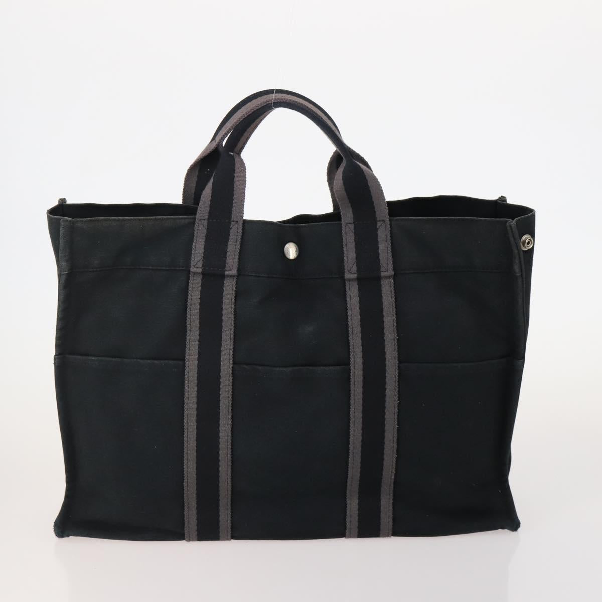 HERMES Tote Bag Canvas 4 Set Gray Black Auth ti3899