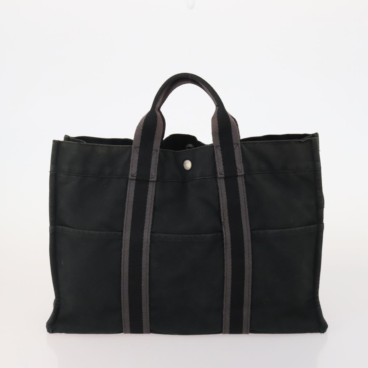HERMES Tote Bag Canvas 4 Set Gray Black Auth ti3899