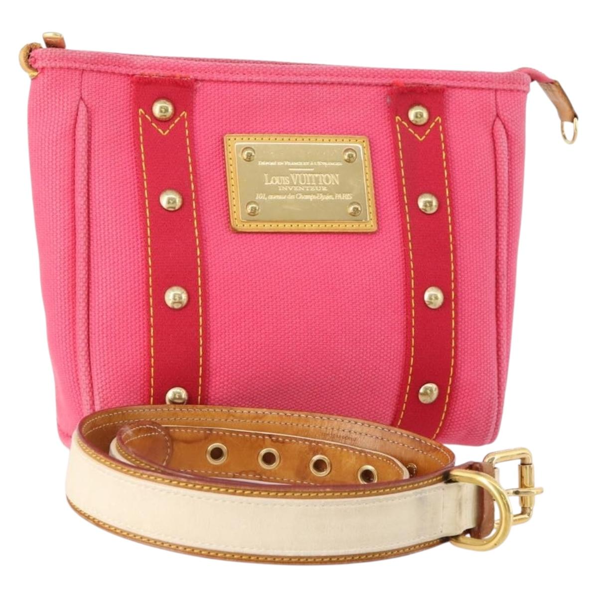 LOUIS VUITTON Belt Canvas Leather 2 Set Pink Beige LV Auth ti3901