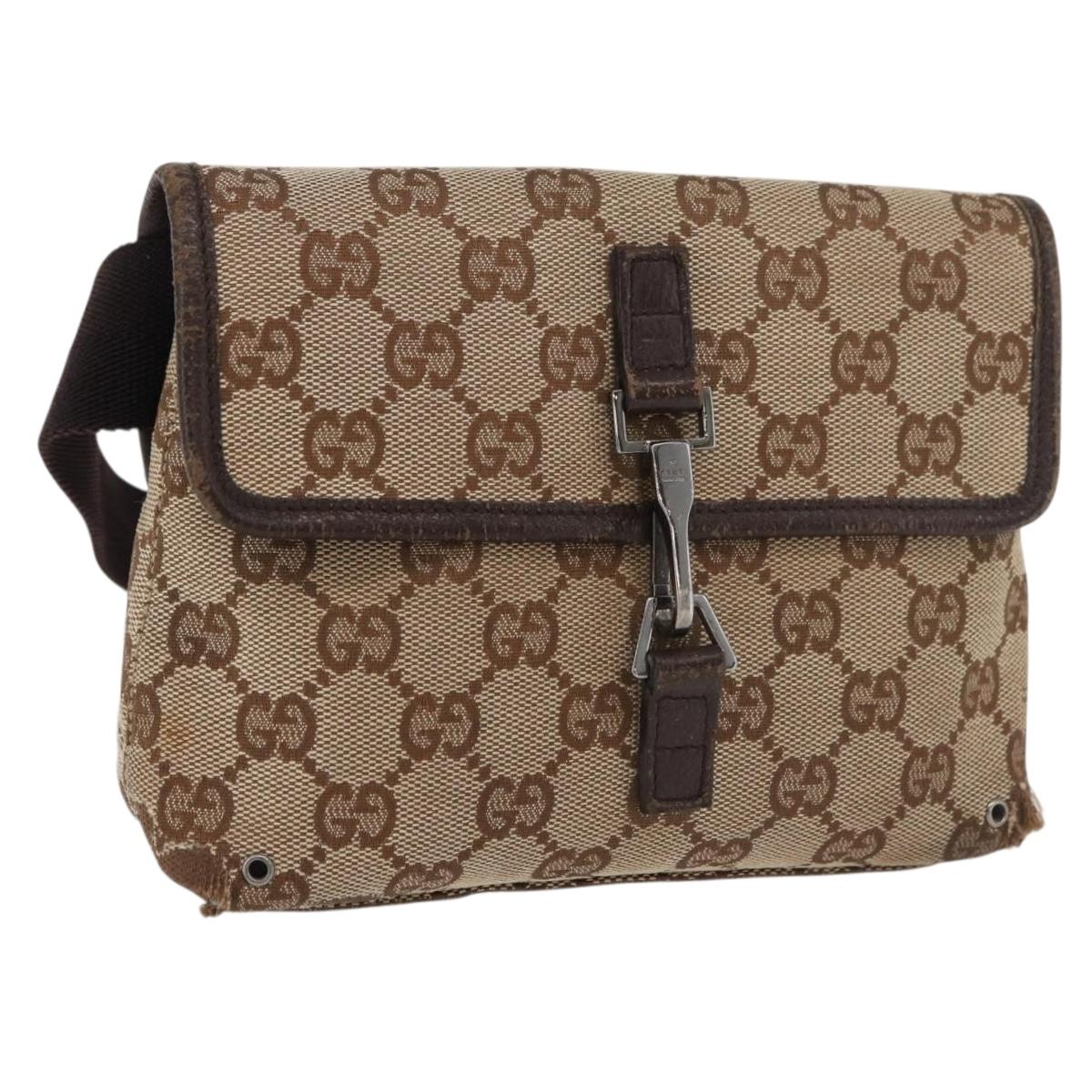 GUCCI GG Canvas Waist bag Beige Silver 92543 Auth ti3910