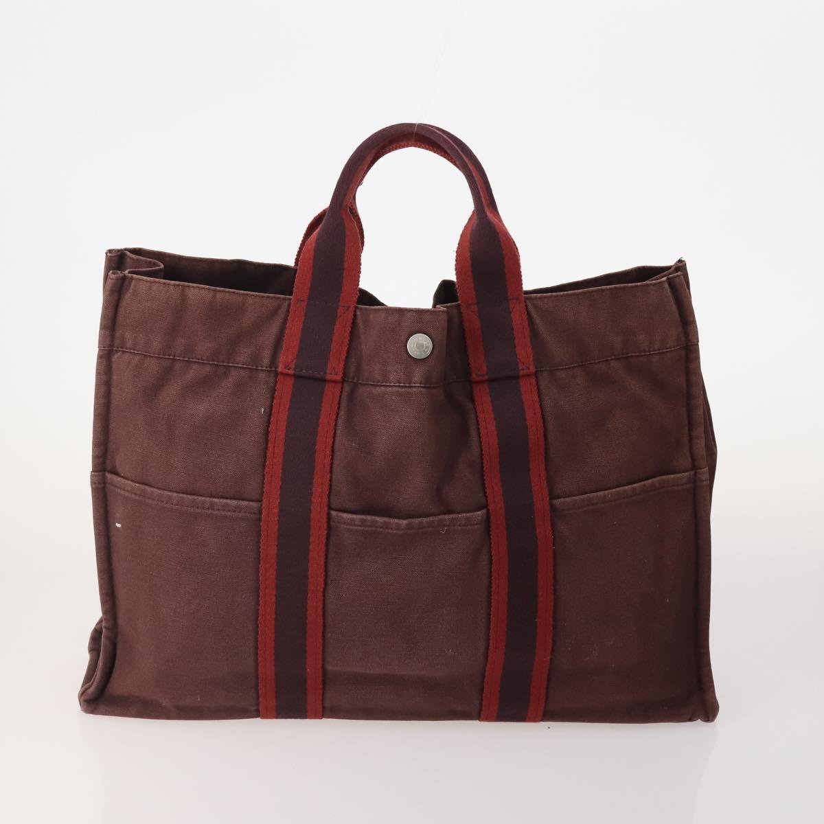 HERMES Fourre Tout Hand Bag cotton 4 Set Black Red gray Auth ti3921