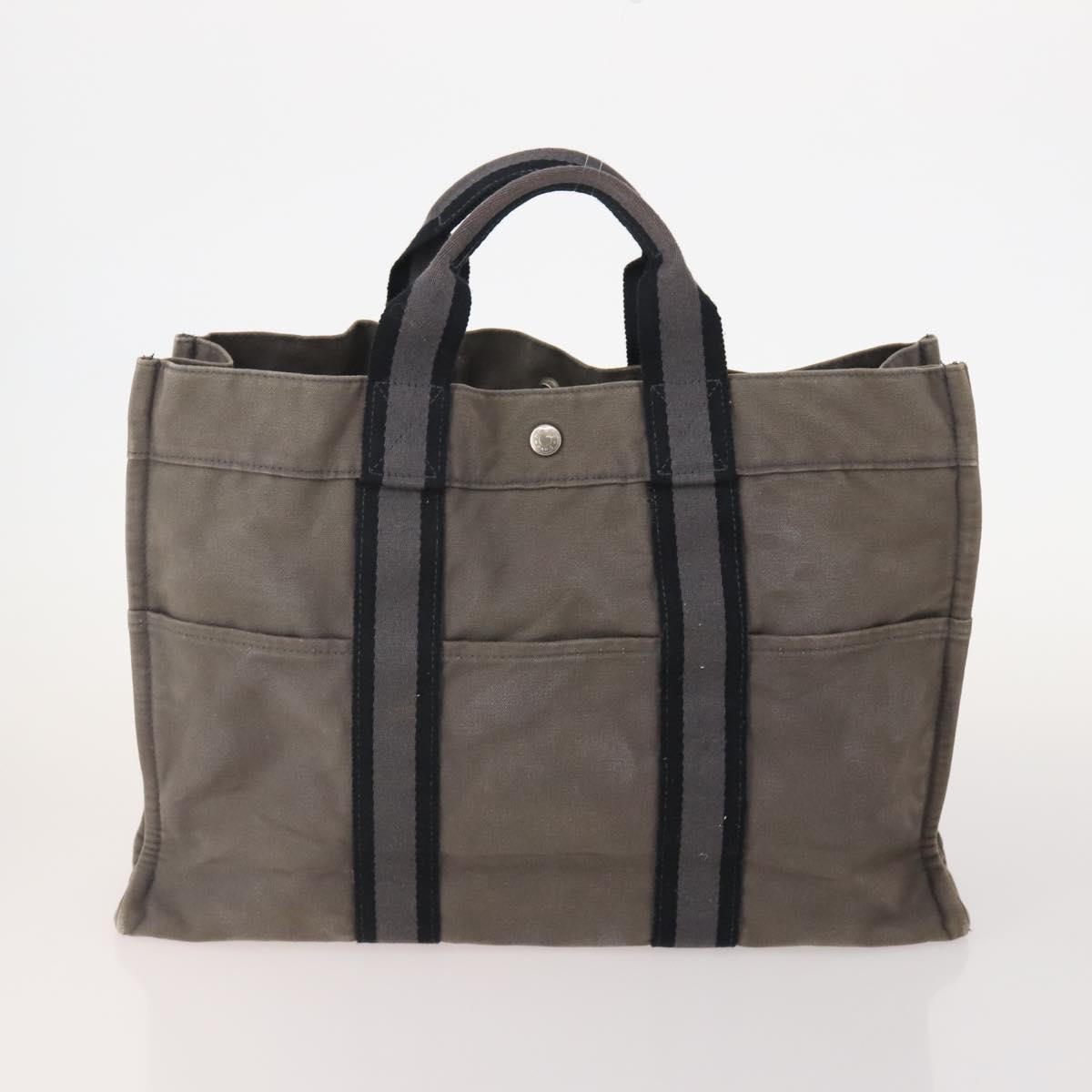 HERMES Fourre Tout Hand Bag cotton 4 Set Black Red gray Auth ti3922