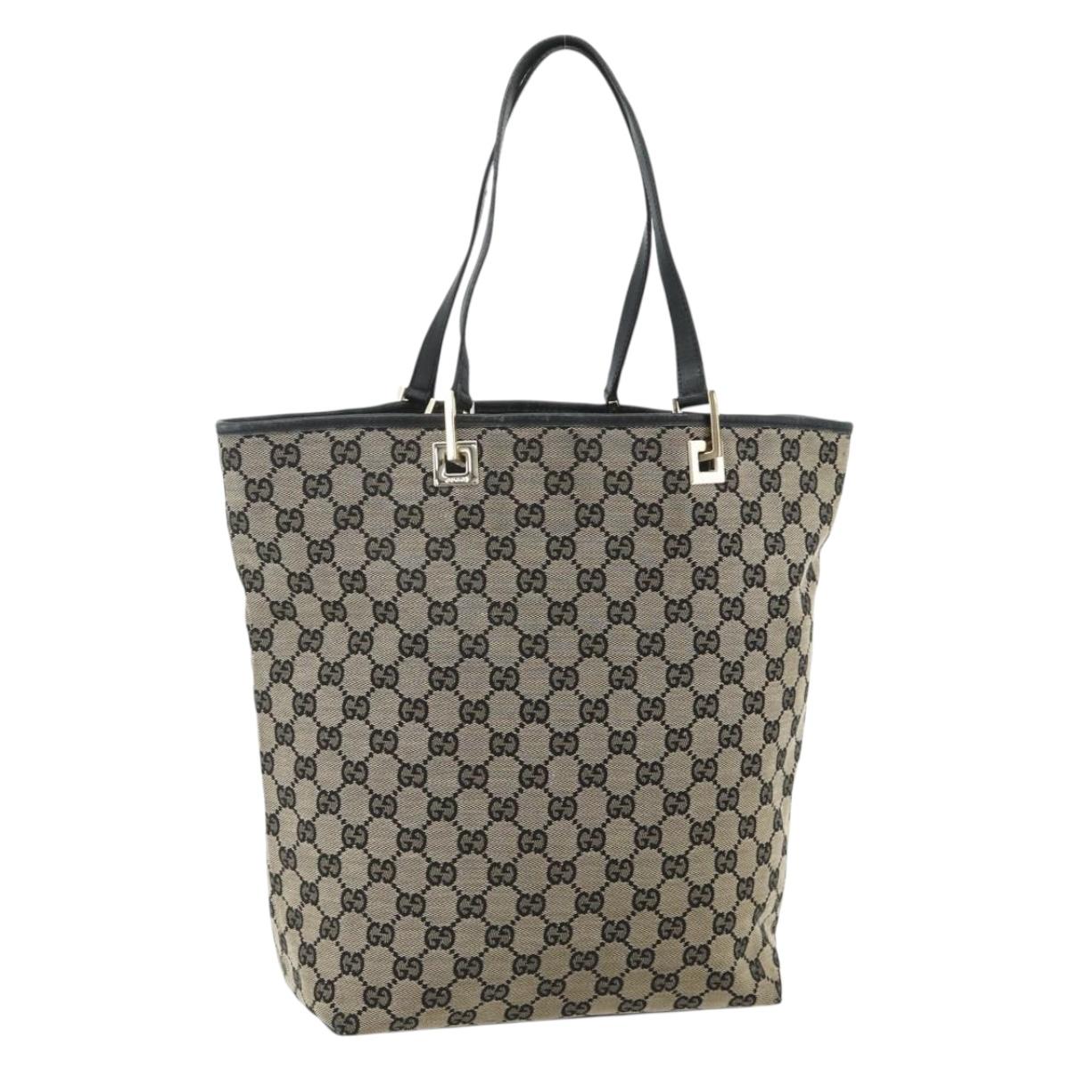 GUCCI GG Canvas Tote Bag Black Gold 002 1098 Auth ti3925
