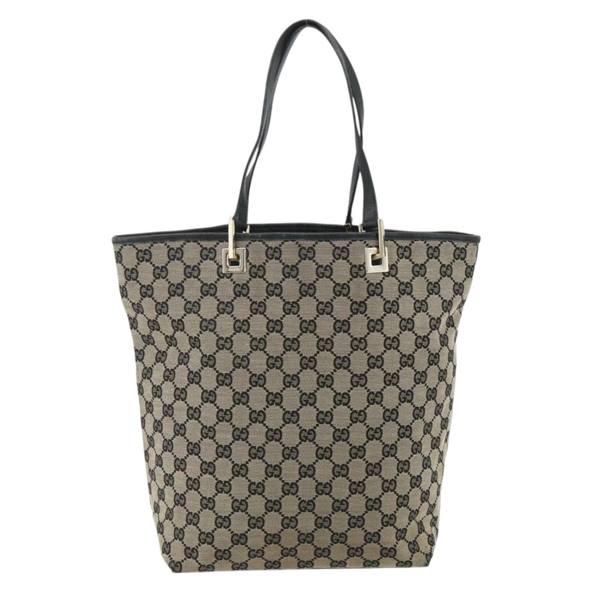 GUCCI GG Canvas Tote Bag Black Gold 002 1098 Auth ti3925