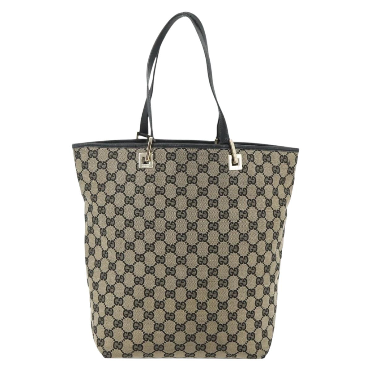 GUCCI GG Canvas Tote Bag Black Gold 002 1098 Auth ti3925