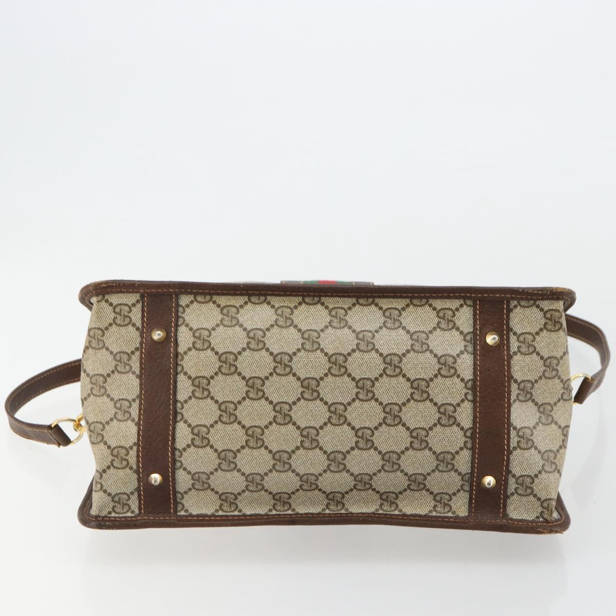 GUCCI GG Supreme Web Sherry Line Hand Bag PVC 2way Beige Gold Auth ti3926