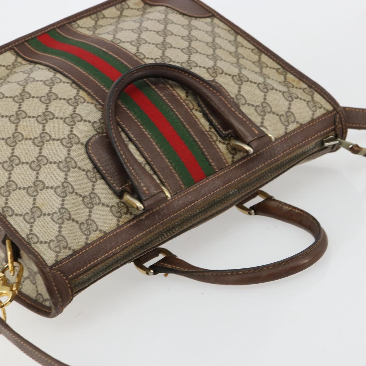 GUCCI GG Supreme Web Sherry Line Hand Bag PVC 2way Beige Gold Auth ti3926