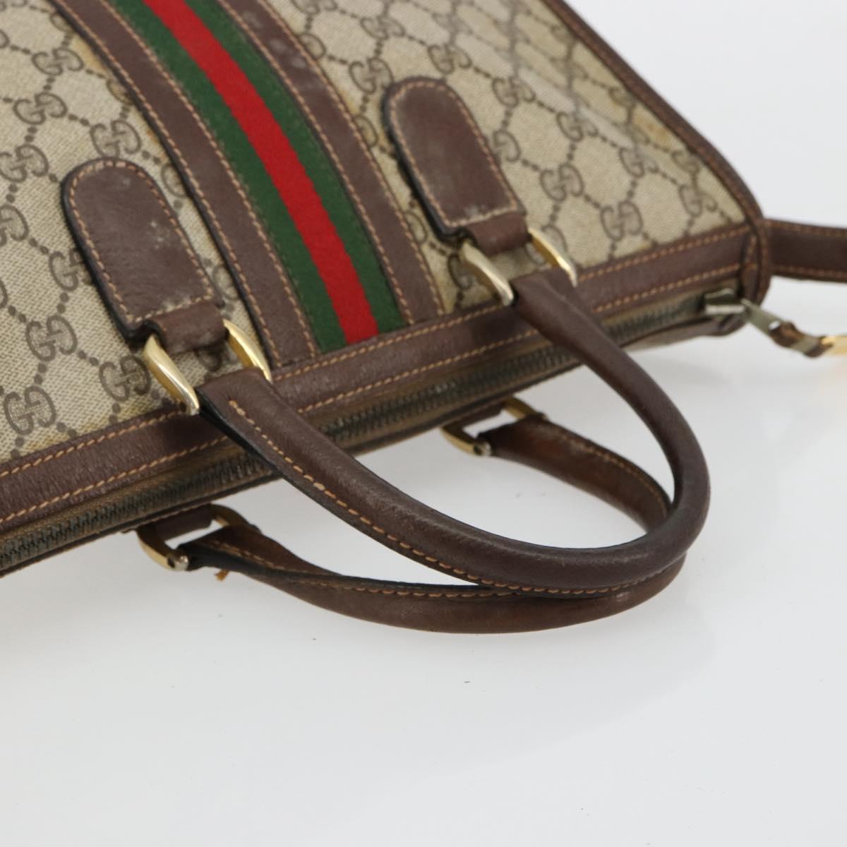 GUCCI GG Supreme Web Sherry Line Hand Bag PVC 2way Beige Gold Auth ti3926