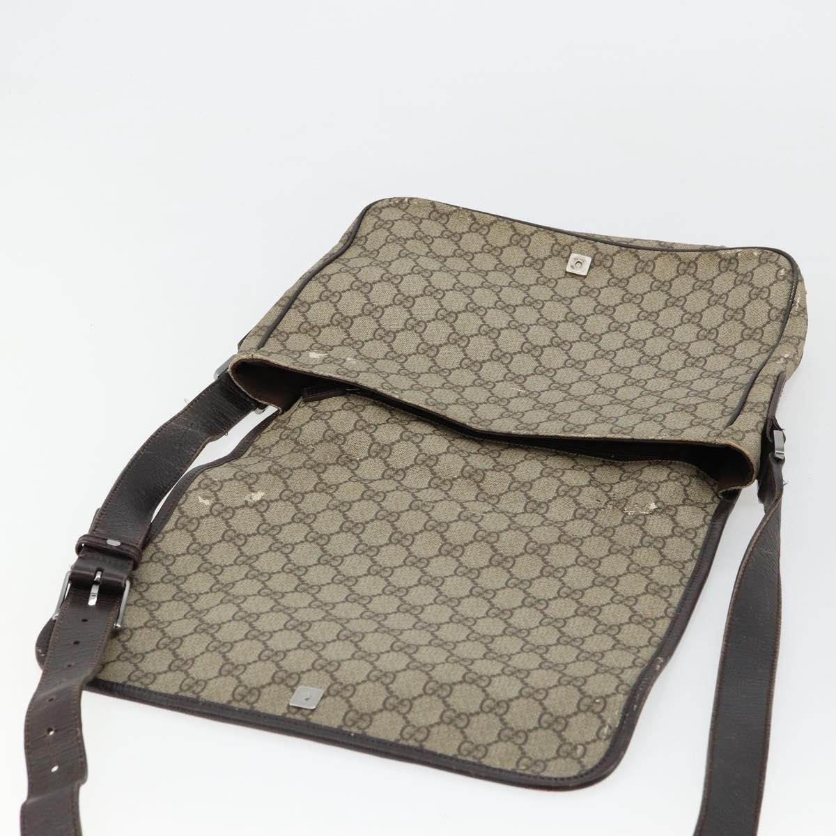 GUCCI GG Supreme Web Sherry Line Bag PVC Beige Silver 145844 Auth ti3927