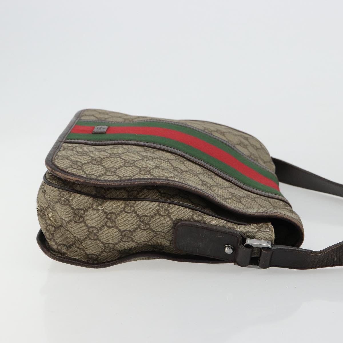 GUCCI GG Supreme Web Sherry Line Bag PVC Beige Silver 145844 Auth ti3927