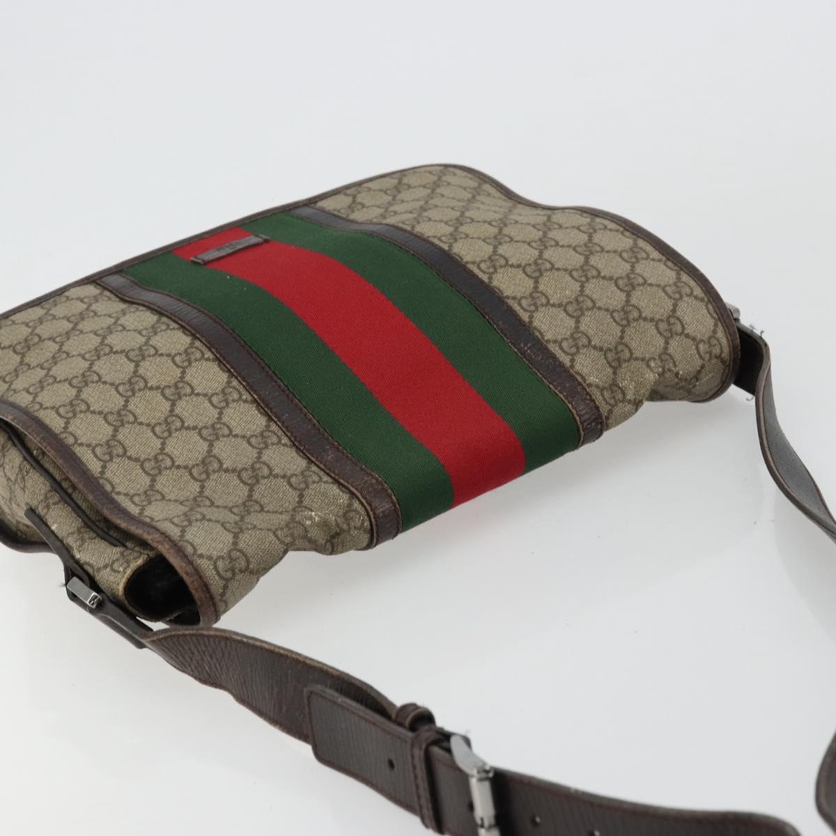 GUCCI GG Supreme Web Sherry Line Bag PVC Beige Silver 145844 Auth ti3927