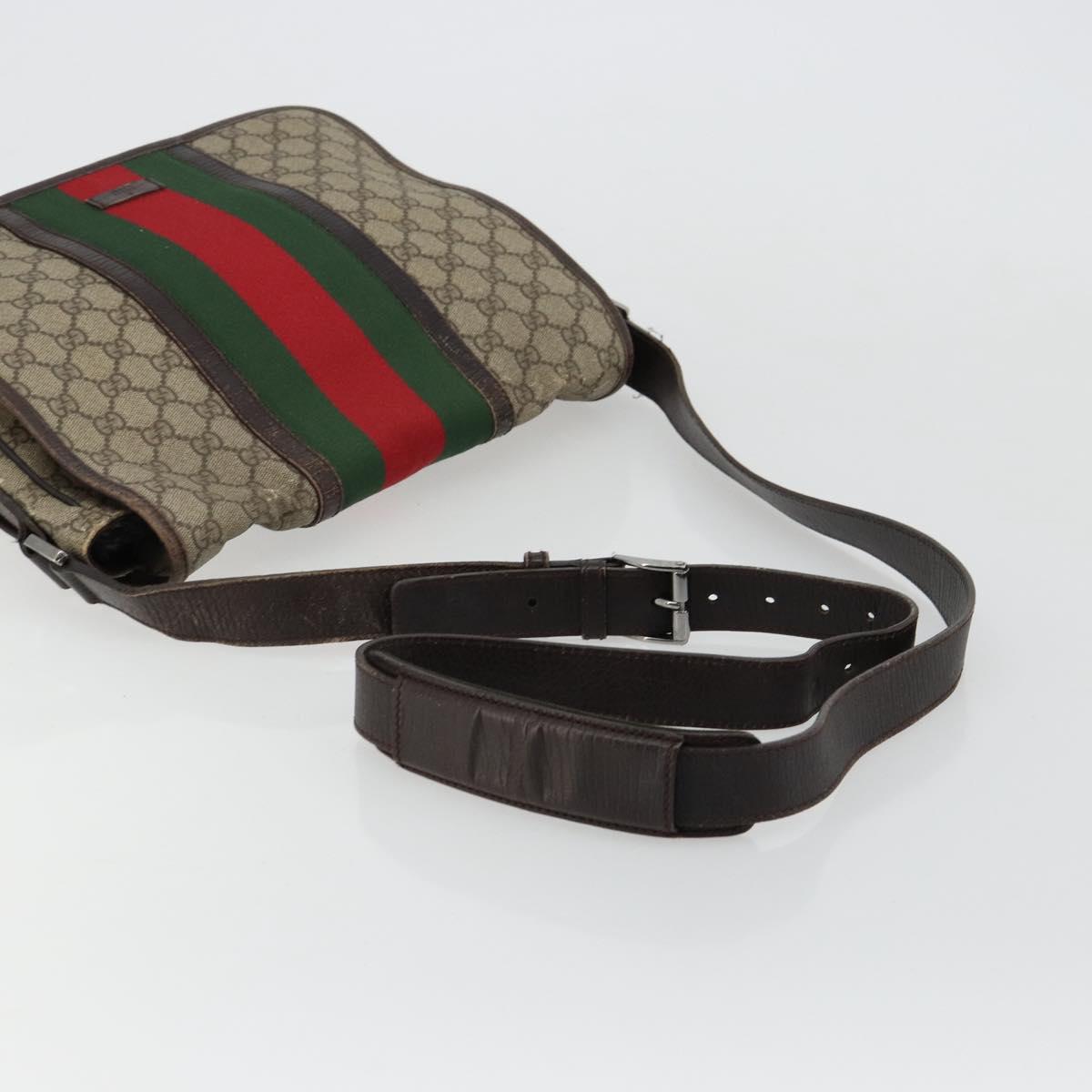 GUCCI GG Supreme Web Sherry Line Bag PVC Beige Silver 145844 Auth ti3927