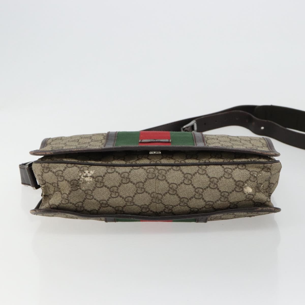 GUCCI GG Supreme Web Sherry Line Bag PVC Beige Silver 145844 Auth ti3927