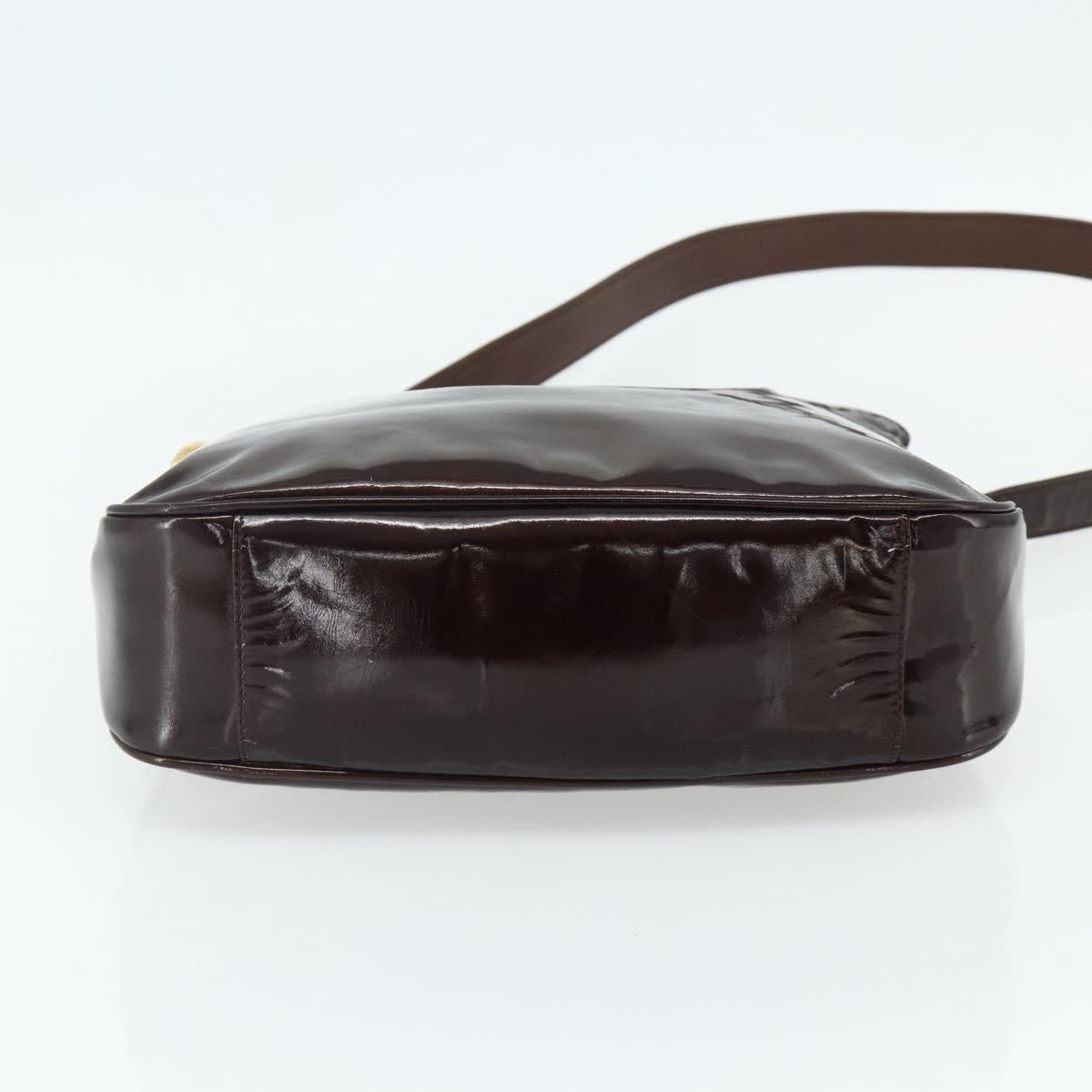 GUCCI Bamboo Bag Patent leather 2way Brown Gold 001 1705 1638 Auth ti3928