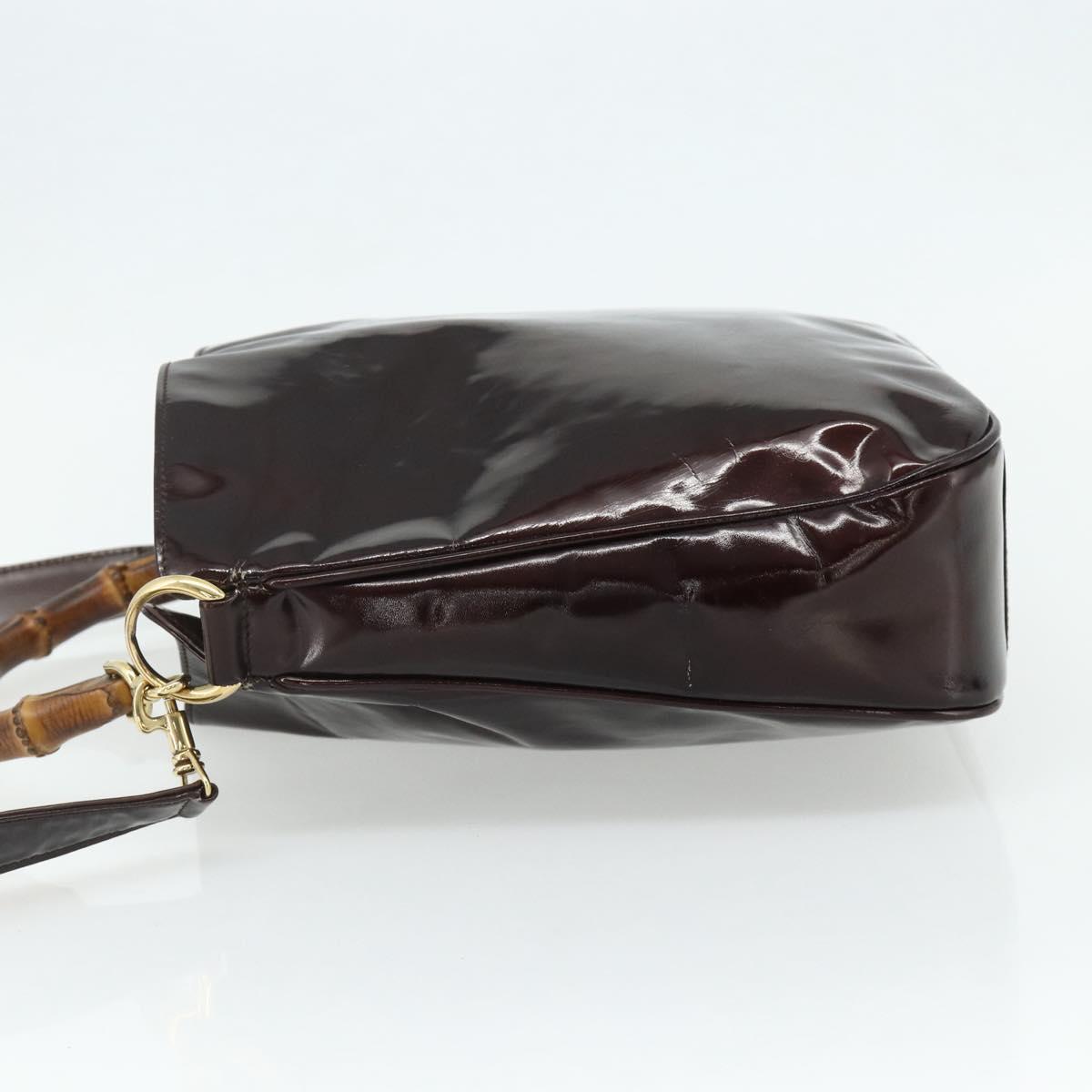 GUCCI Bamboo Bag Patent leather 2way Brown Gold 001 1705 1638 Auth ti3928
