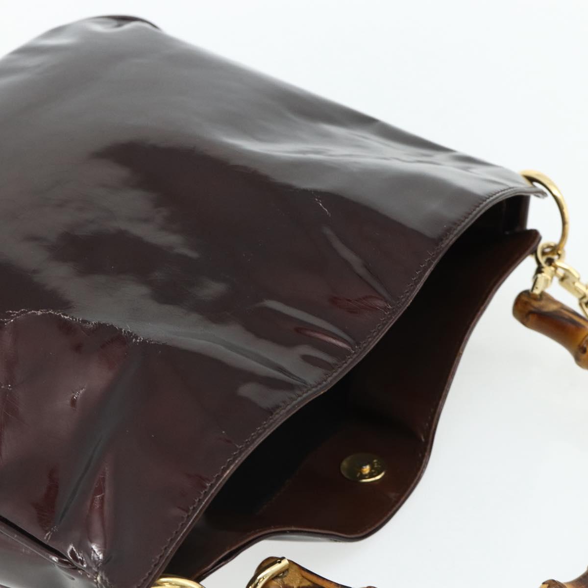 GUCCI Bamboo Bag Patent leather 2way Brown Gold 001 1705 1638 Auth ti3928
