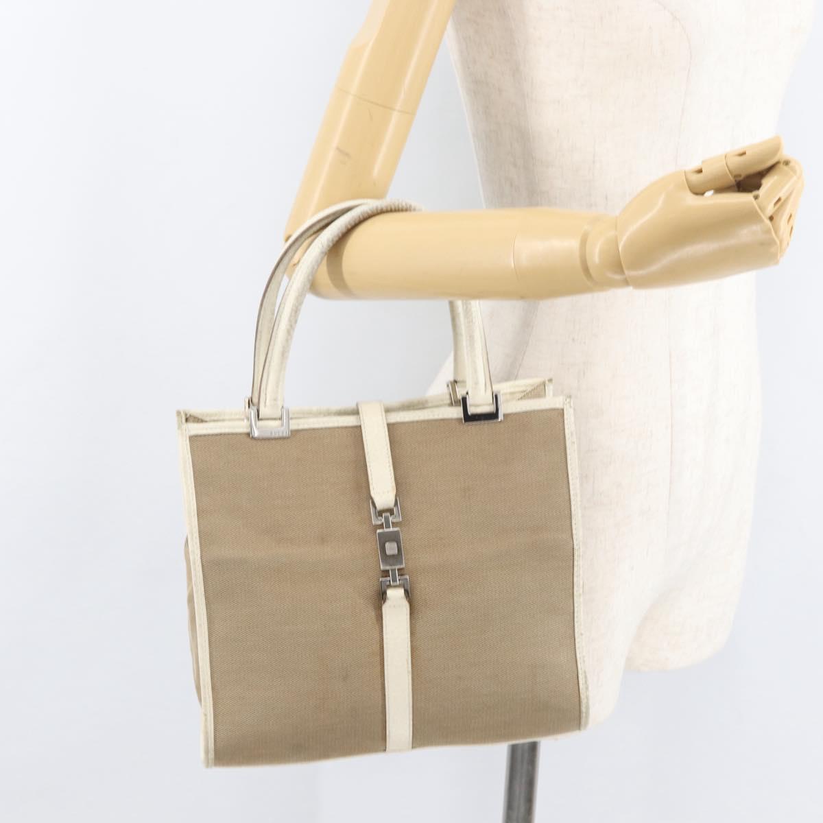 GUCCI Jackie Hand Bag Canvas Beige Silver 002 1065 Auth ti3929A