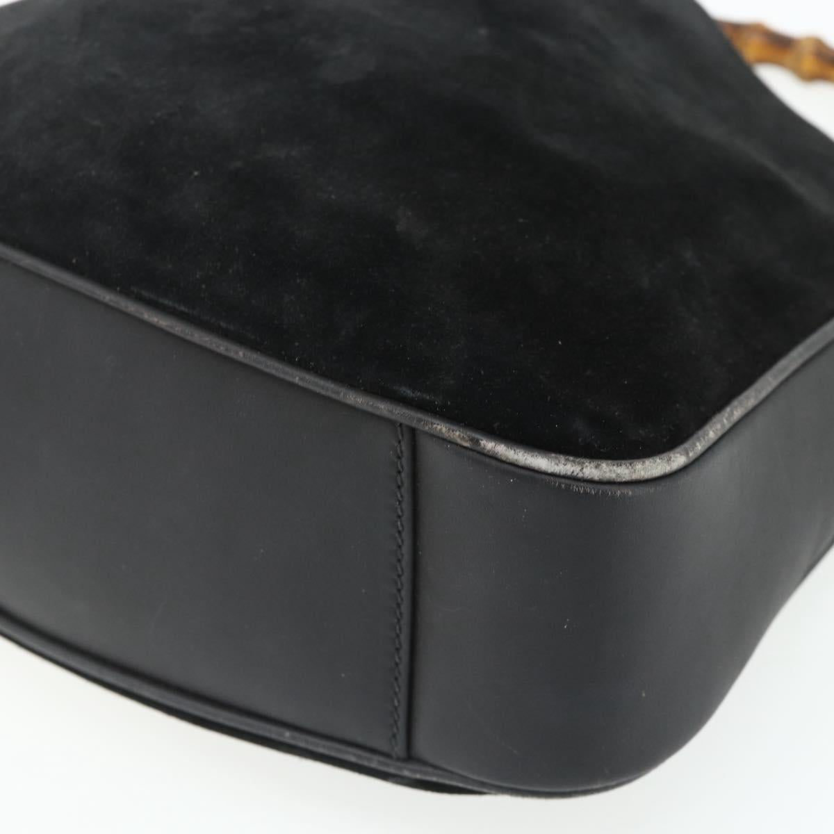 GUCCI Bamboo Hand Bag Suede 2way Black Gold 001 2113 1638 Auth ti3930