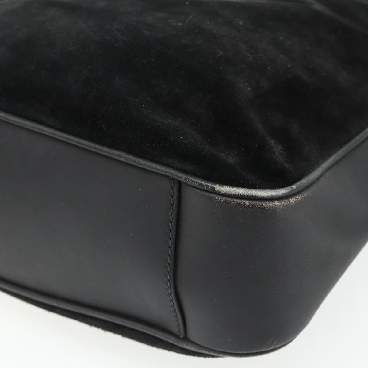 GUCCI Bamboo Hand Bag Suede 2way Black Gold 001 2113 1638 Auth ti3930