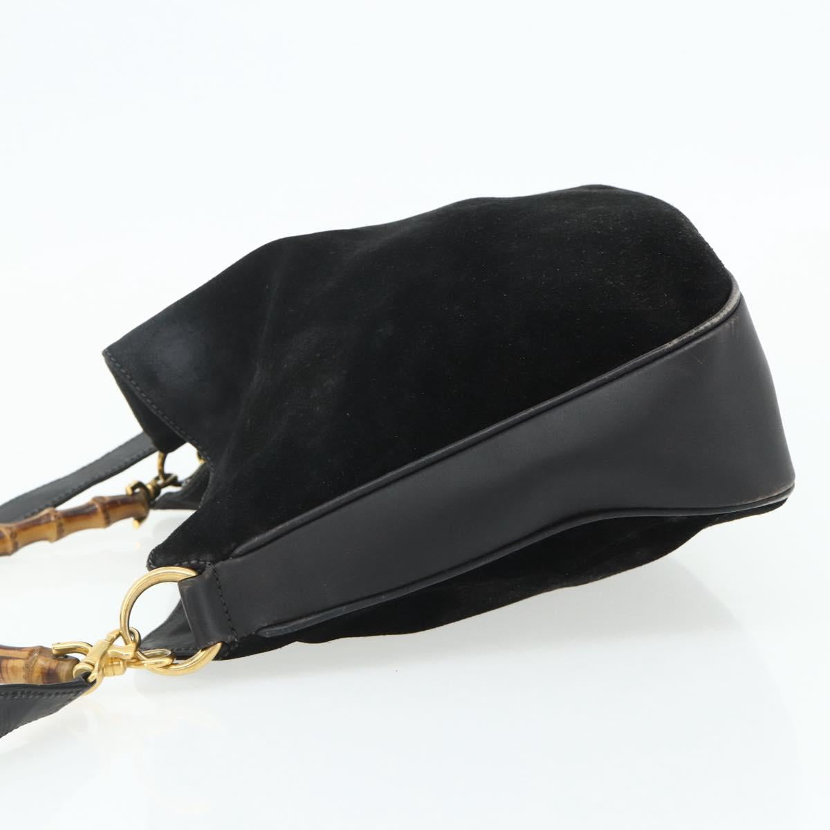 GUCCI Bamboo Hand Bag Suede 2way Black Gold 001 2113 1638 Auth ti3930