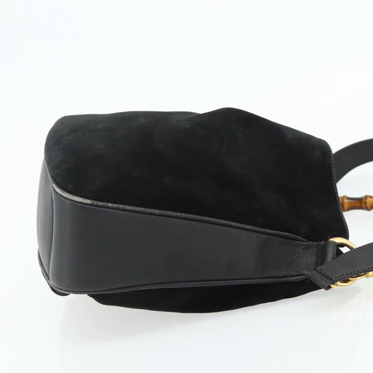 GUCCI Bamboo Hand Bag Suede 2way Black Gold 001 2113 1638 Auth ti3930