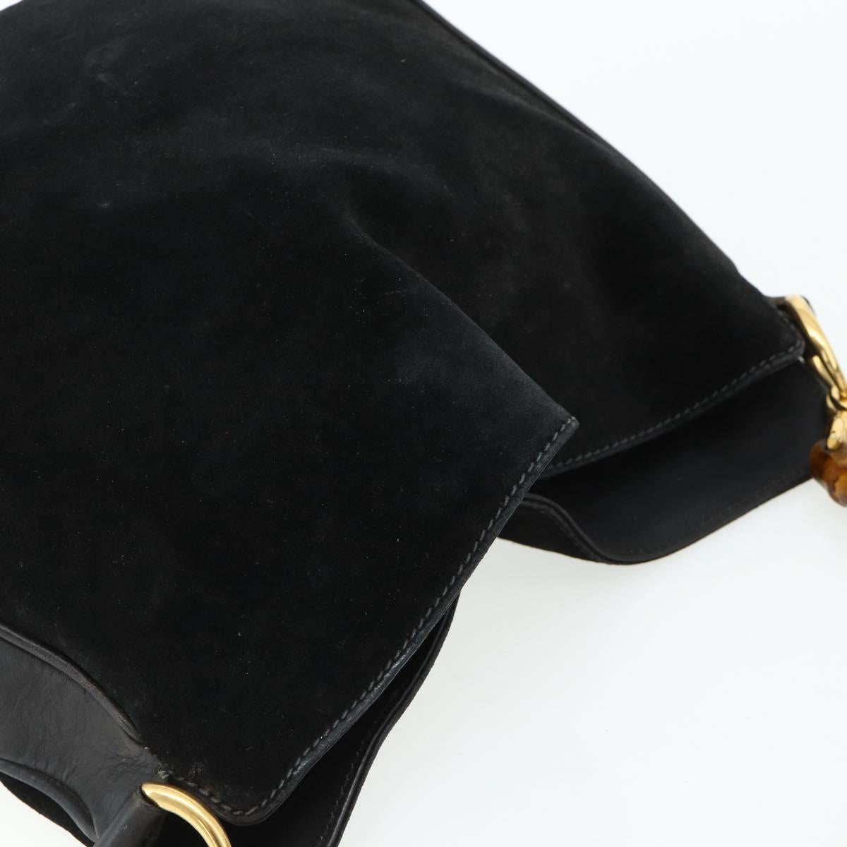 GUCCI Bamboo Hand Bag Suede 2way Black Gold 001 2113 1638 Auth ti3930