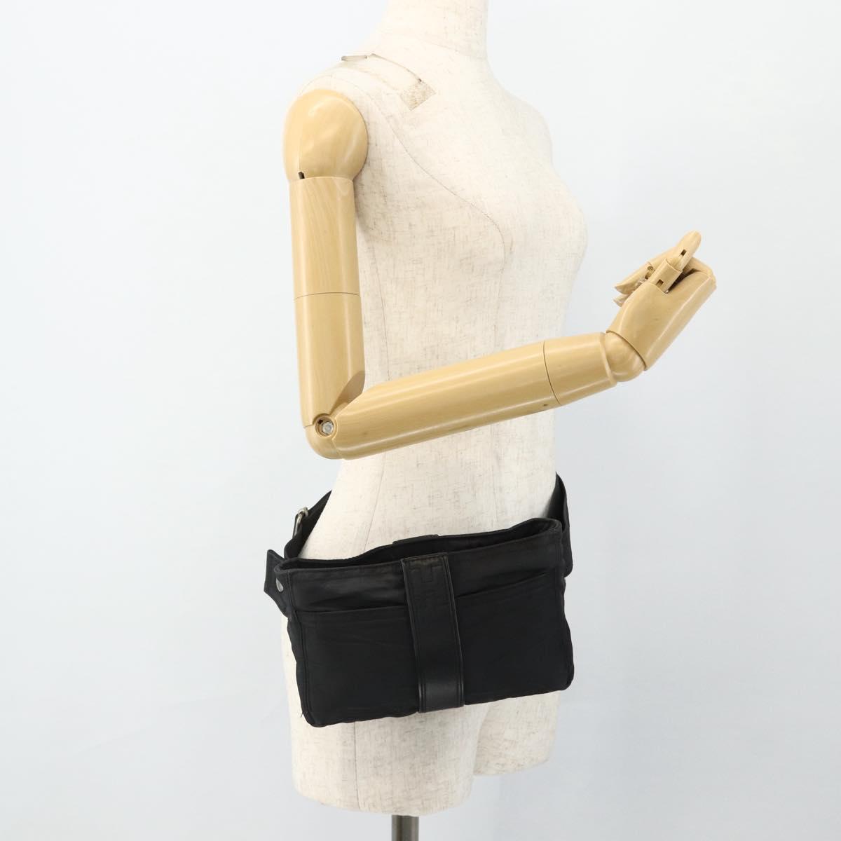 HERMES Acapulco Waist bag Nylon Black Auth ti3931