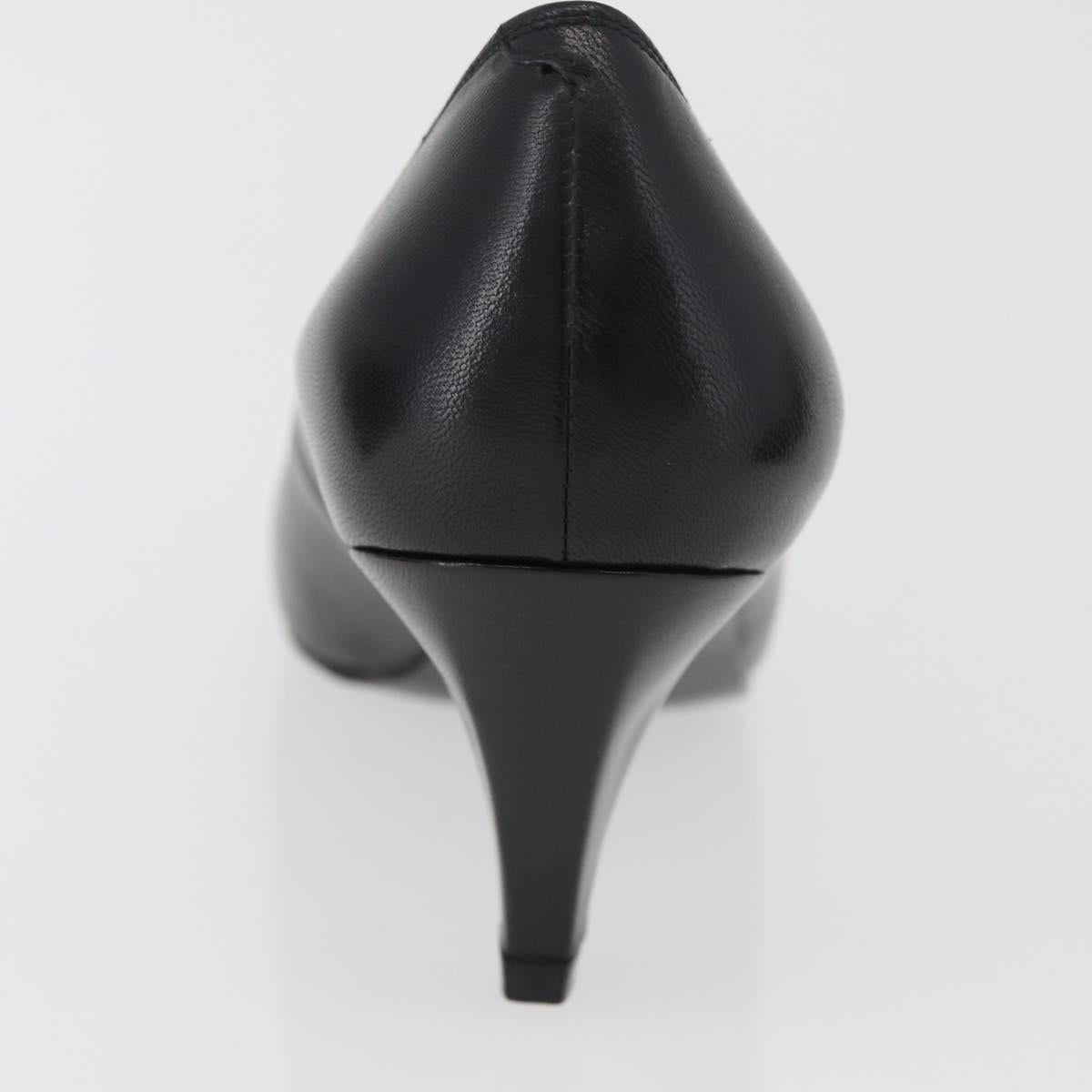 SAINT LAURENT Heel Leather Black Gold Auth ti3935