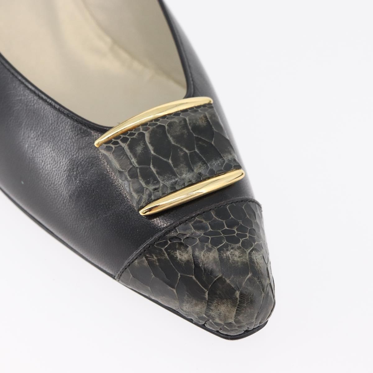 SAINT LAURENT Heel Leather Black Gold Auth ti3935