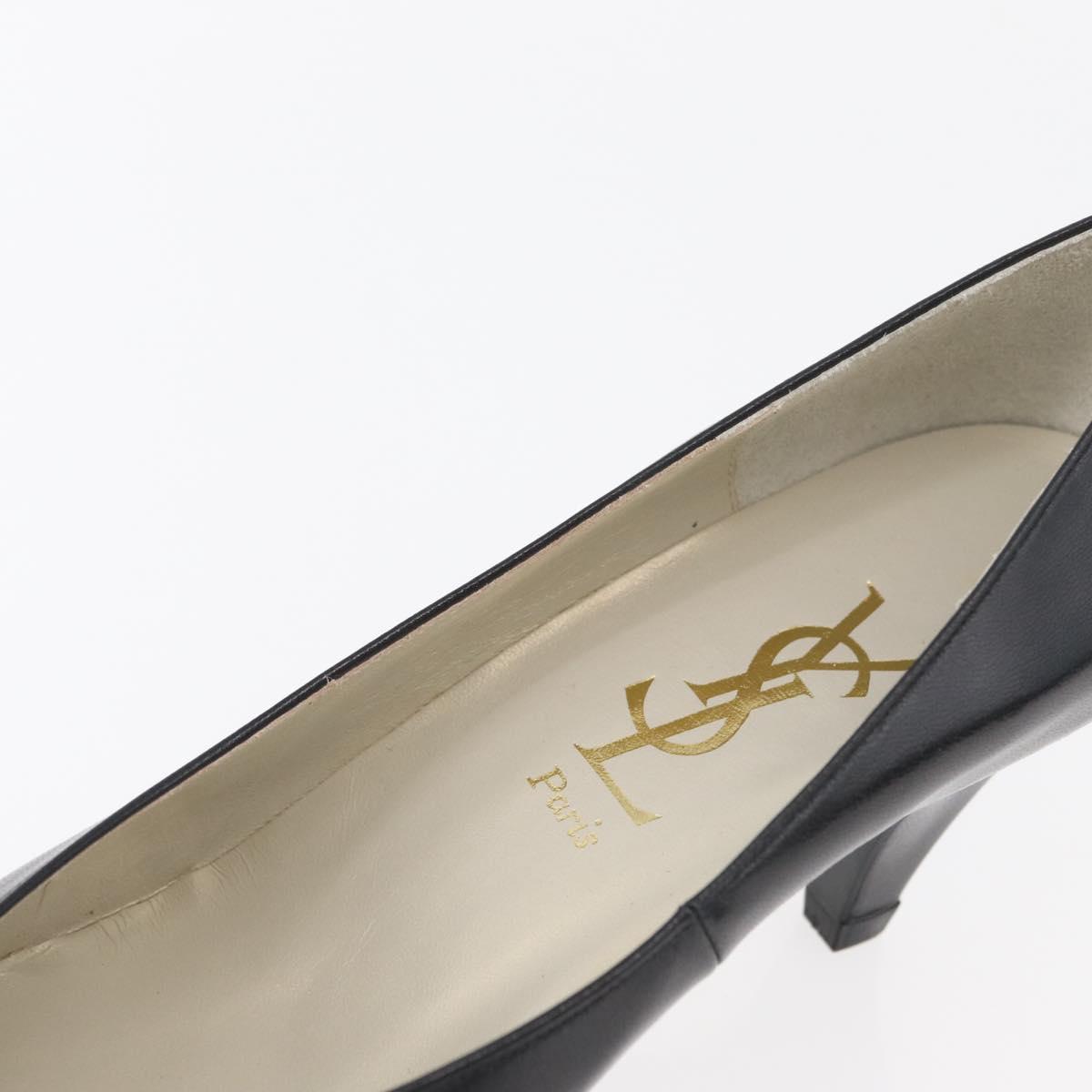 SAINT LAURENT Heel Leather Black Gold Auth ti3935