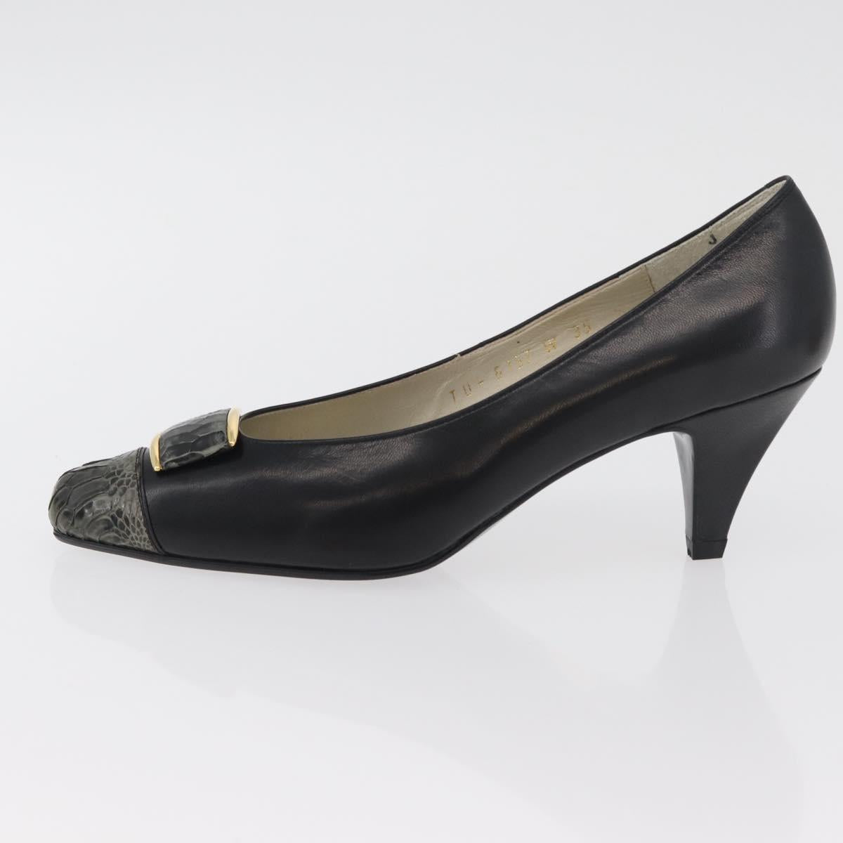 SAINT LAURENT Heel Leather Black Gold Auth ti3935