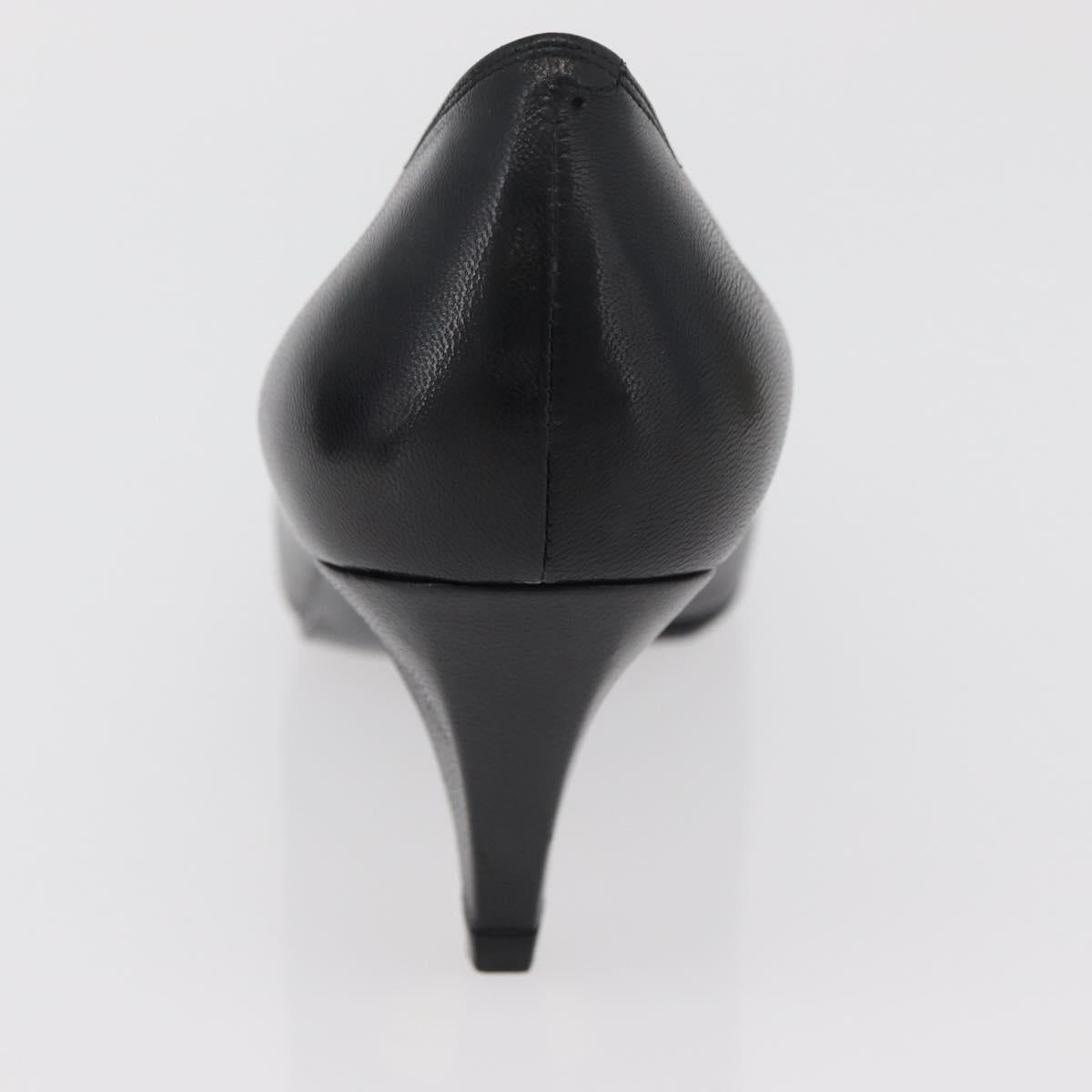 SAINT LAURENT Heel Leather Black Gold Auth ti3935