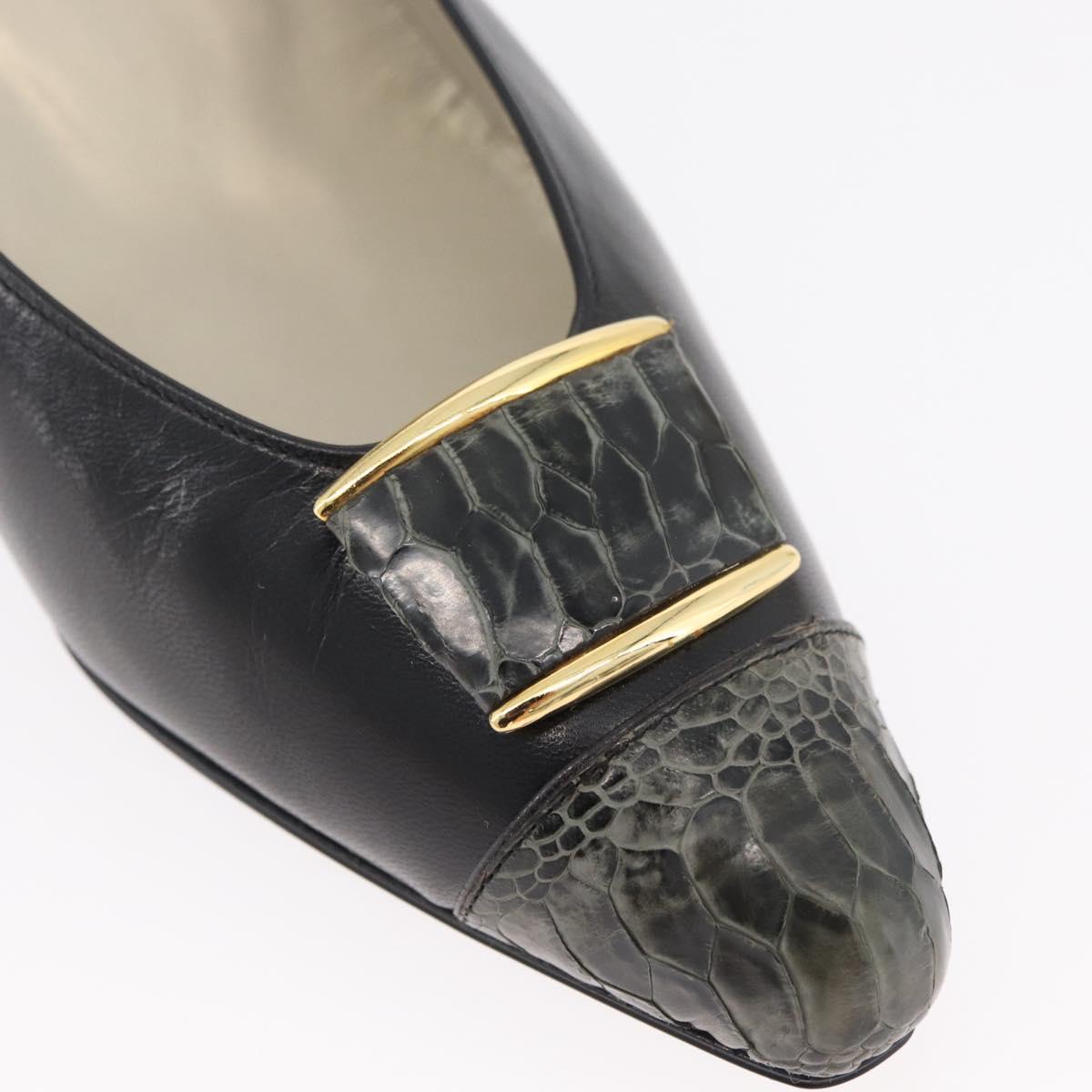 SAINT LAURENT Heel Leather Black Gold Auth ti3935