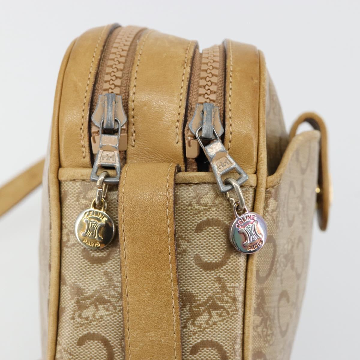 CELINE C Sulky Shoulder Bag Coated Canvas Beige Gold Auth ti3958