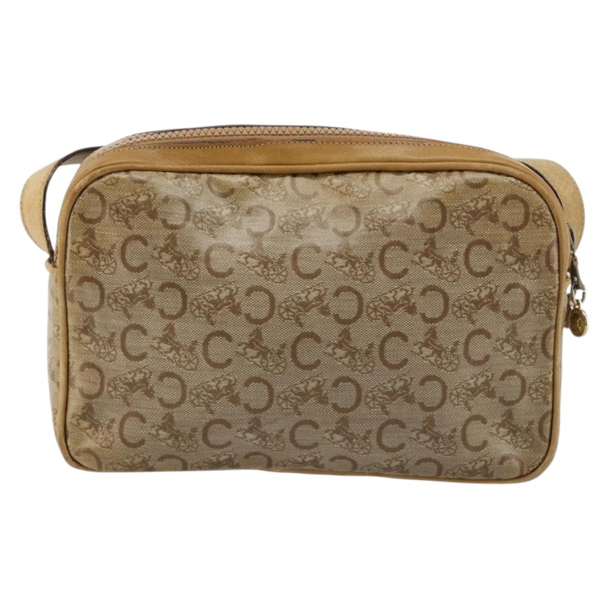 CELINE C Sulky Shoulder Bag Coated Canvas Beige Gold Auth ti3958
