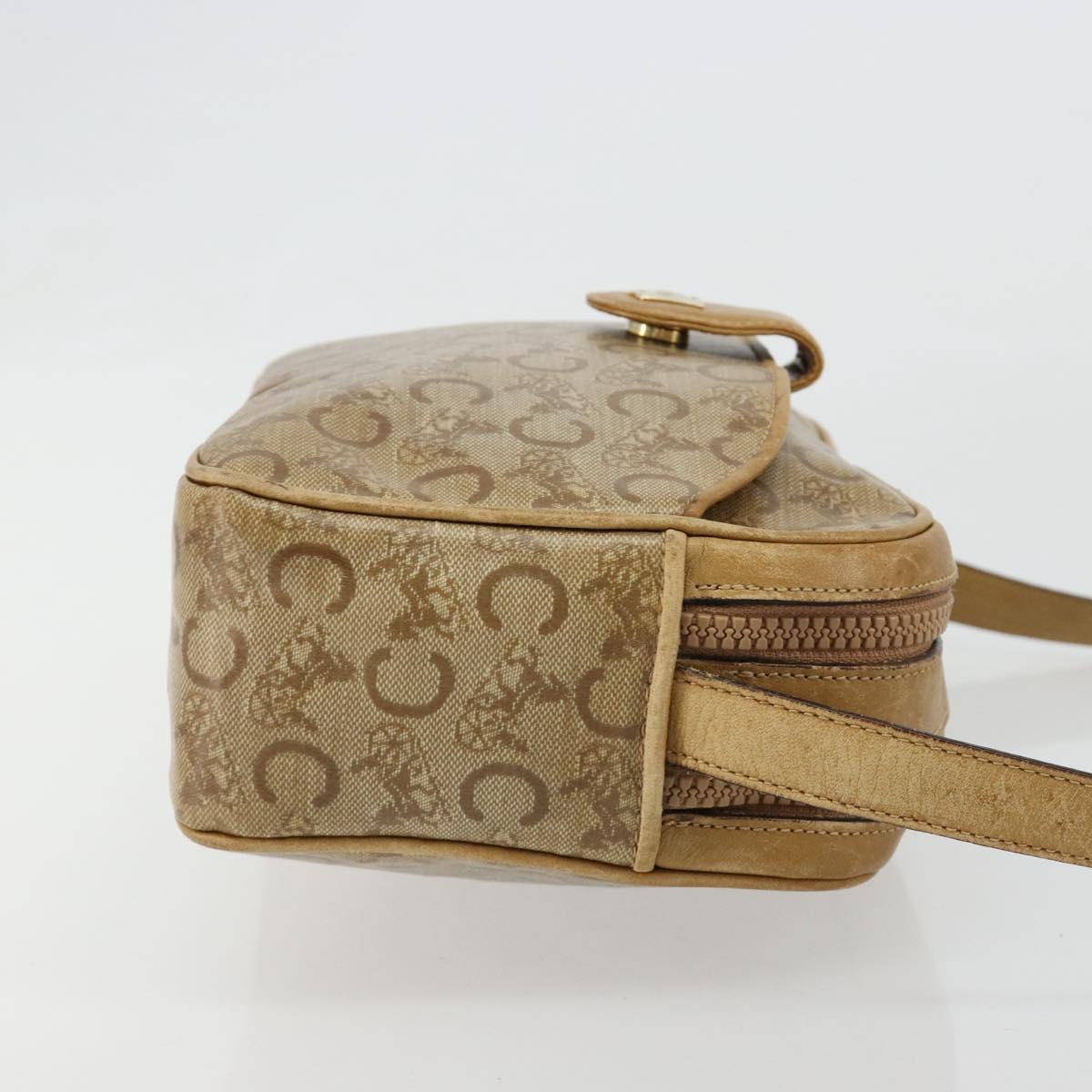 CELINE C Sulky Shoulder Bag Coated Canvas Beige Gold Auth ti3958