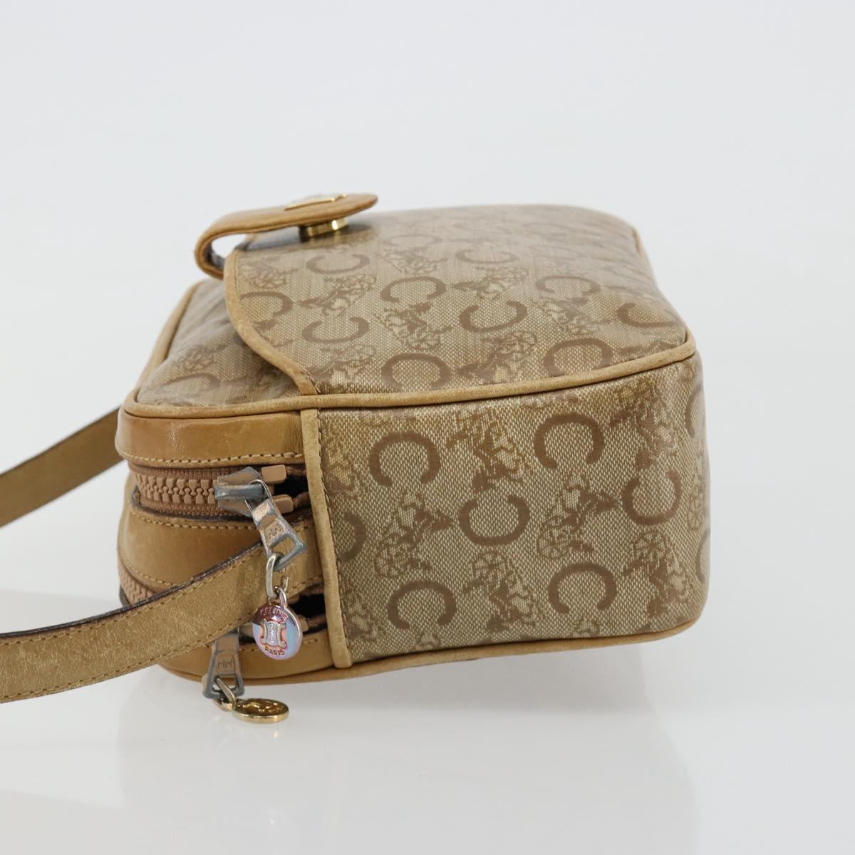 CELINE C Sulky Shoulder Bag Coated Canvas Beige Gold Auth ti3958