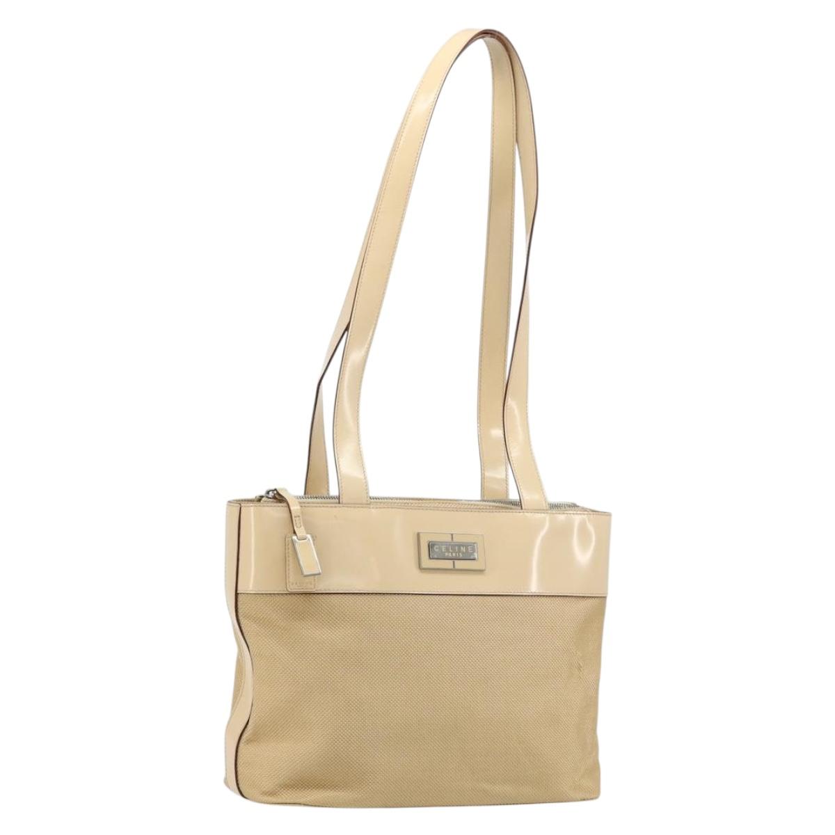 CELINE Tote Bag Canvas Beige Gold CC Auth ti3959