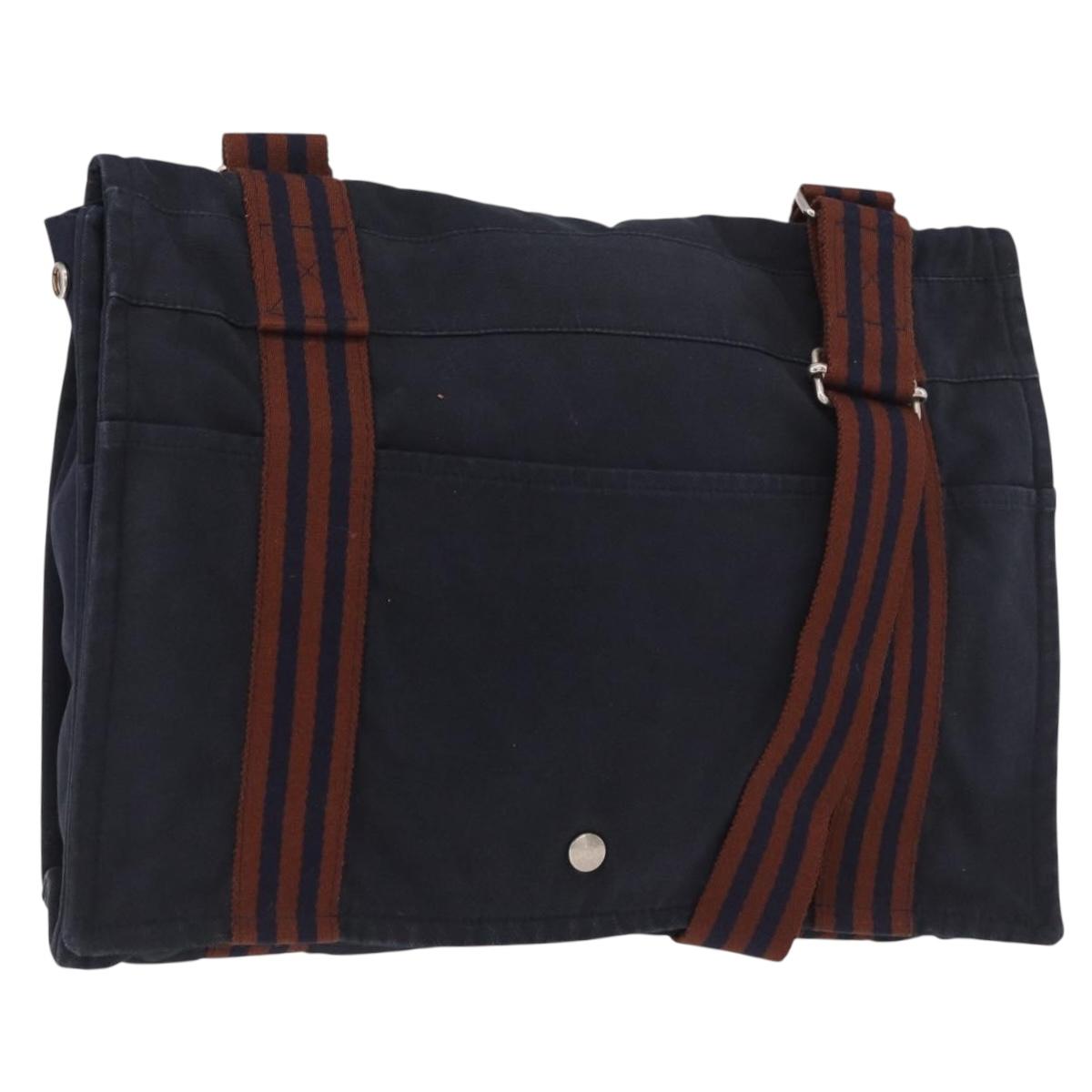 HERMES Fourre Tout Bassas MM Shoulder Bag Cotton Navy Silver Auth ti3961
