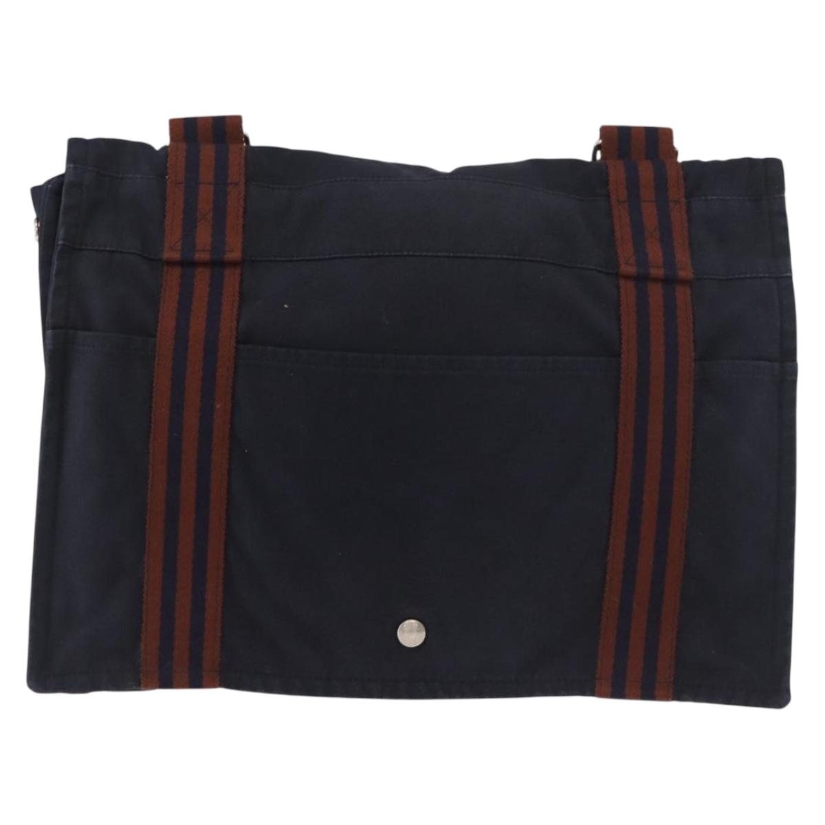 HERMES Fourre Tout Bassas MM Shoulder Bag Cotton Navy Silver Auth ti3961