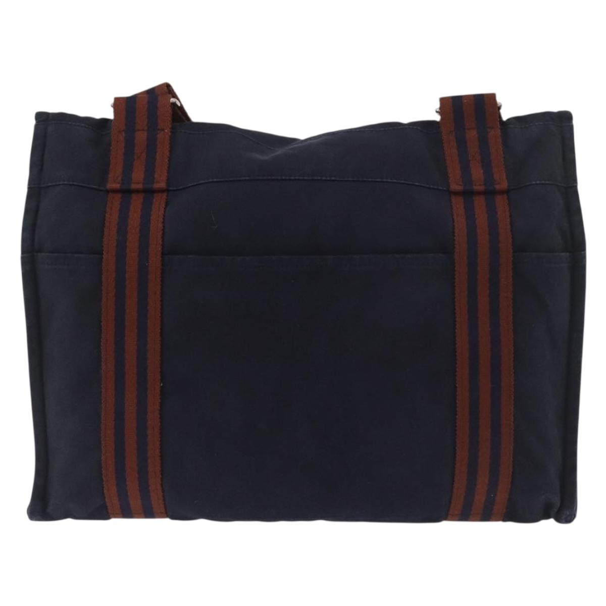 HERMES Fourre Tout Bassas MM Shoulder Bag Cotton Navy Silver Auth ti3961