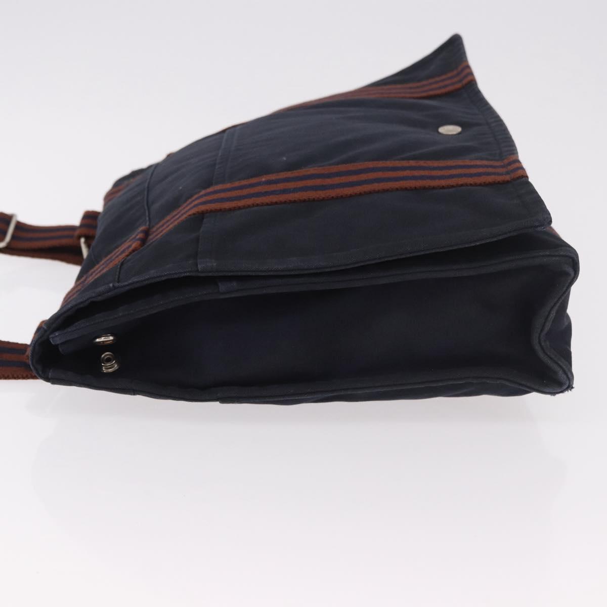 HERMES Fourre Tout Bassas MM Shoulder Bag Cotton Navy Silver Auth ti3961