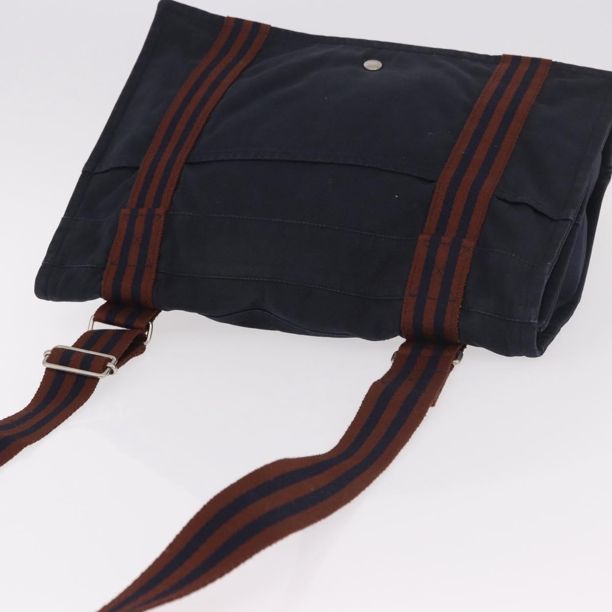 HERMES Fourre Tout Bassas MM Shoulder Bag Cotton Navy Silver Auth ti3961