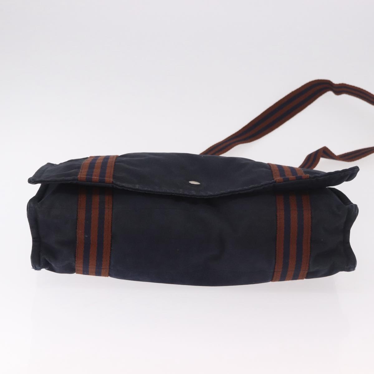 HERMES Fourre Tout Bassas MM Shoulder Bag Cotton Navy Silver Auth ti3961