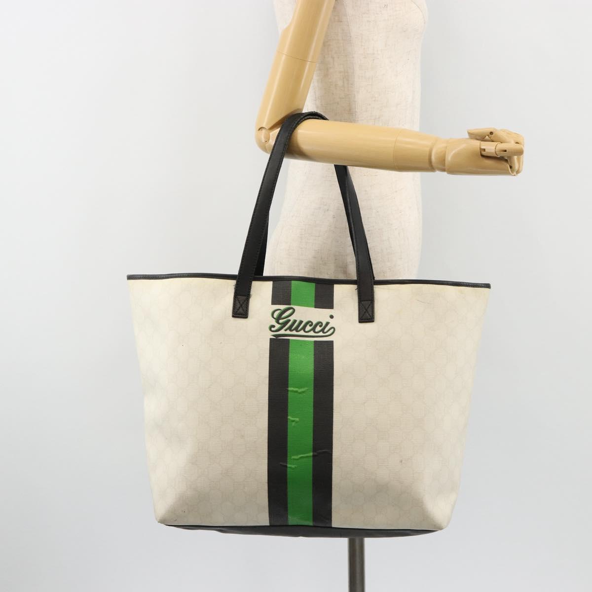 GUCCI GG Supreme Sherry Line Tote Bag PVC White 257245 Auth ti3964