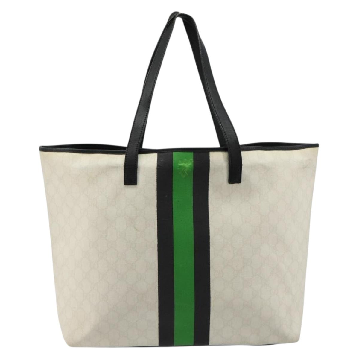 GUCCI GG Supreme Sherry Line Tote Bag PVC White 257245 Auth ti3964