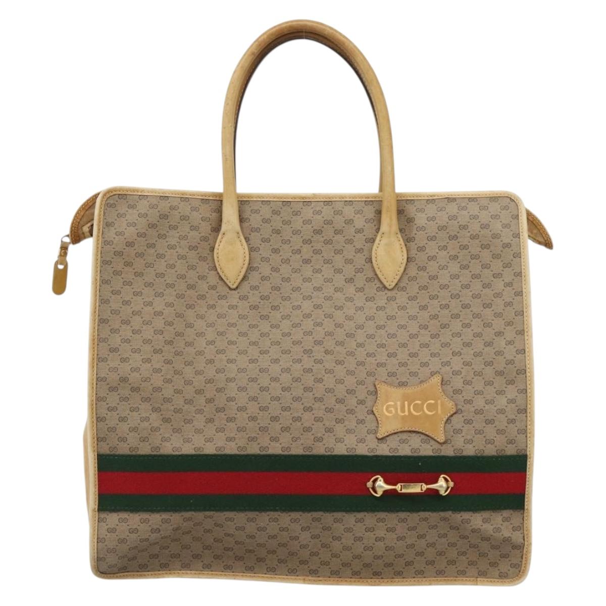 GUCCI Micro GG Supreme WebSherry Line Horsebit Bag PVC Beige Auth ti3965